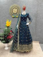 Designer Gowns Party Wear Heavy Embroidery Sequence Work 2 Piece Set 