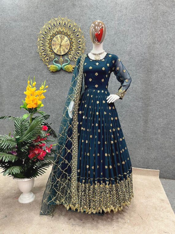 Designer Gowns Party Wear Heavy Embroidery Sequence Work 2 Piece Set 