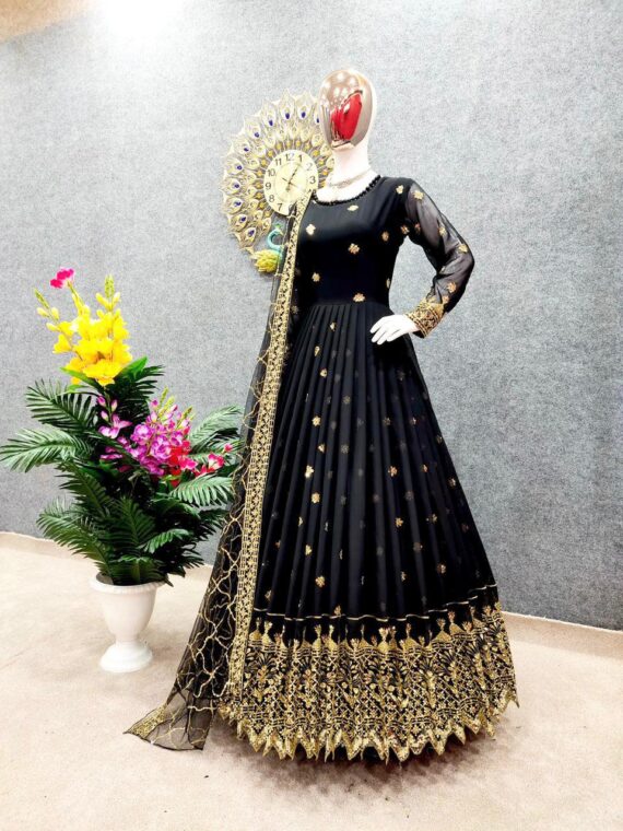 Designer Gowns Party Wear Heavy Embroidery Sequence Work 2 Piece Set 