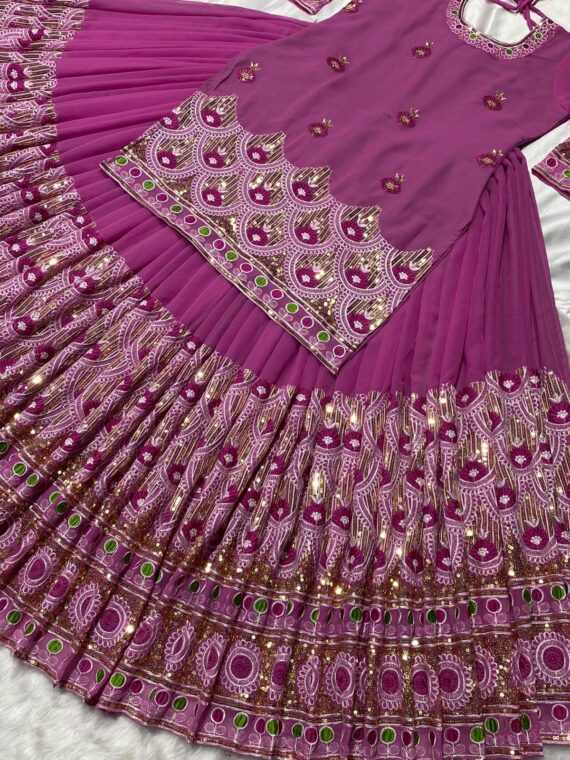 Designer Sharara Lehenga Pattern Embroidery Sequence Work 3 Piece Set
