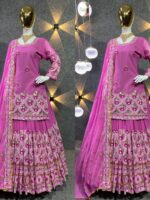 Designer Sharara Lehenga Pattern Embroidery Sequence Work 3 Piece Set