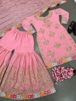 Palazzo Set Faux Georgette With Heavy Embroidery With Sequence Work 3 Piece SetÂ