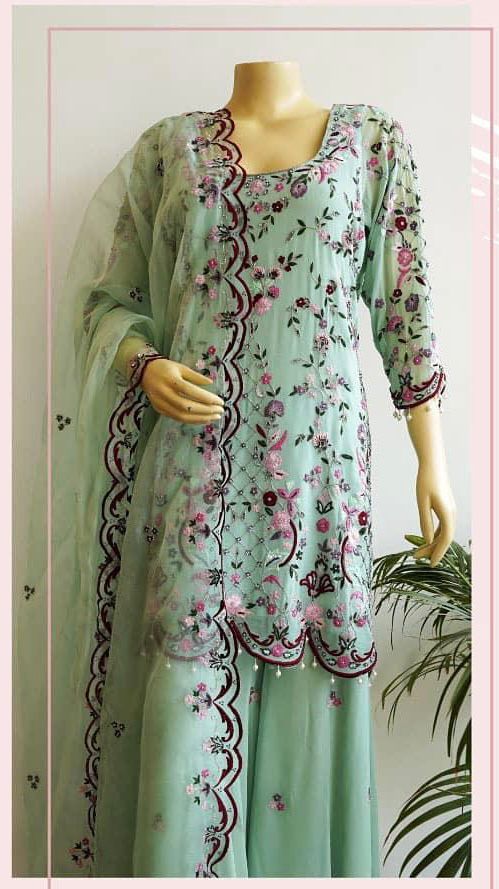 Designer Palazzo Party Wear Embroidery Sequence Work 3 Piece Set