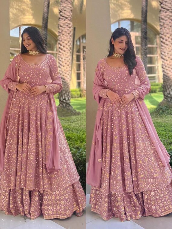 Bollywood Designer Sharara Pattern Lehenga Faux Georgette With Embroidery Sequence Work 3 Piece Set 