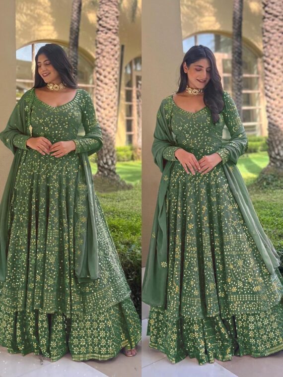 Bollywood Designer Sharara Pattern Lehenga Faux Georgette With Embroidery Sequence Work 3 Piece Set 