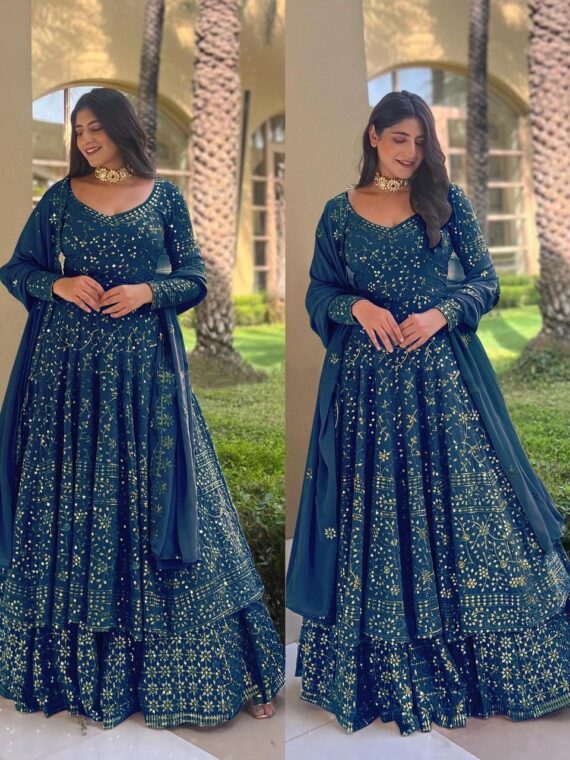 Bollywood Designer Sharara Pattern Lehenga Faux Georgette With Embroidery Sequence Work 3 Piece Set 