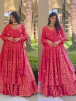 Bollywood Designer Sharara Pattern Lehenga Faux Georgette With Embroidery Sequence Work 3 Piece Set 