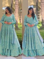 Bollywood Designer Sharara Pattern Lehenga Faux Georgette With Embroidery Sequence Work 3 Piece Set 