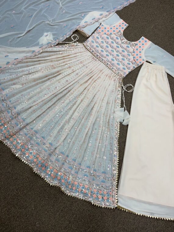 Nayra Cut Kurti with Plazzo Embroidery Sequence Work 3 Piece Set 