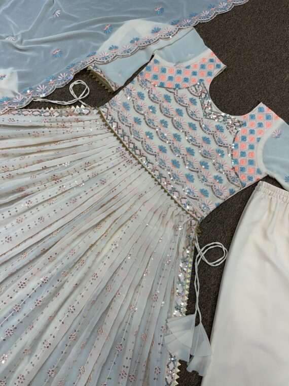 Nayra Cut Kurti with Plazzo Embroidery Sequence Work 3 Piece Set 