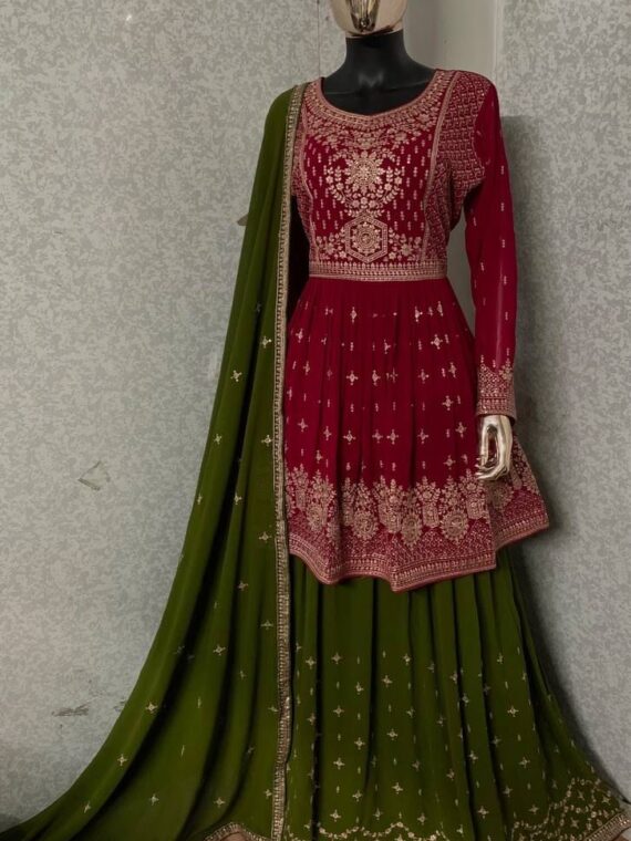 Sharara Pattern Lehenga Embroidery Sequence Work 3 Piece SetÂ