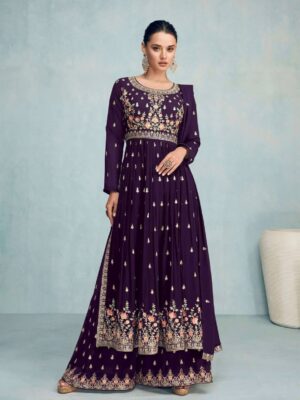 Floral Nayra Cut Sarara With Embroidery Work Faux Georgette 3 Piece Set
