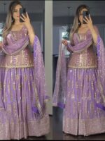 Bollywood Designer Sharara Pattern Lehenga Embroidery Sequence Work 3 Piece SetÂ