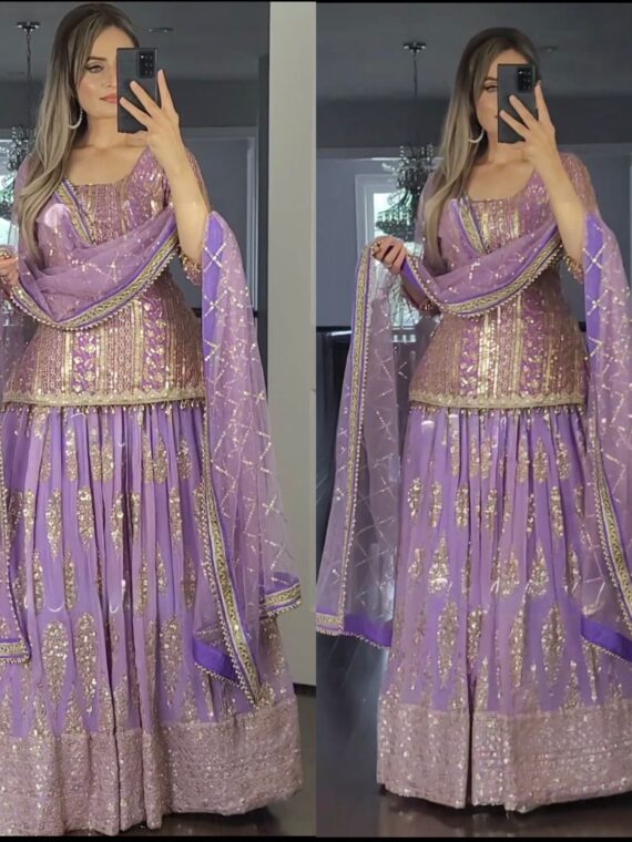 Bollywood Designer Sharara Pattern Lehenga Embroidery Sequence Work 3 Piece SetÂ