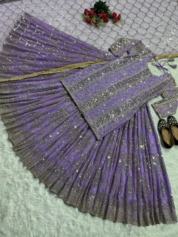 Bollywood Designer Sharara Pattern Lehenga Embroidery Sequence Work 3 Piece SetÂ