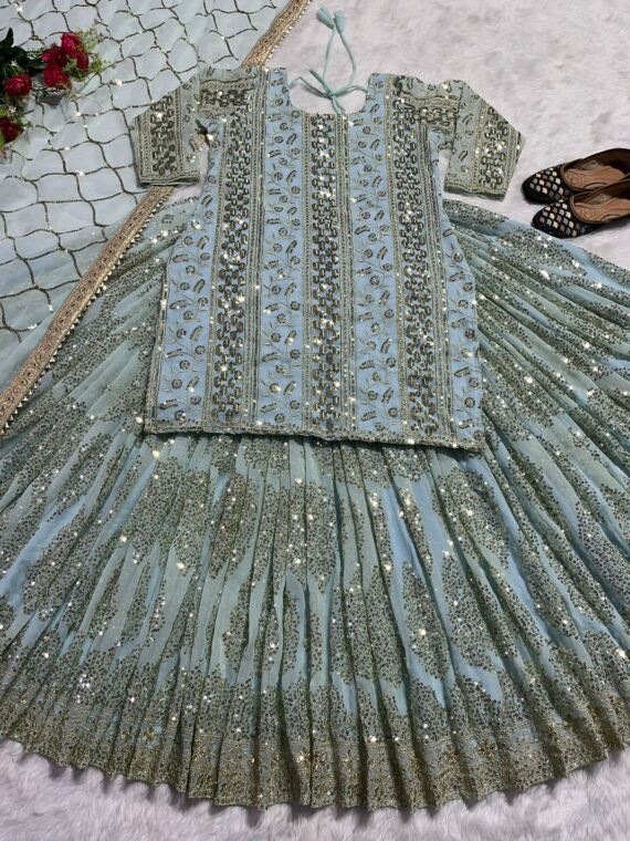 Bollywood Designer Sharara Pattern Lehenga Embroidery Sequence Work 3 Piece SetÂ