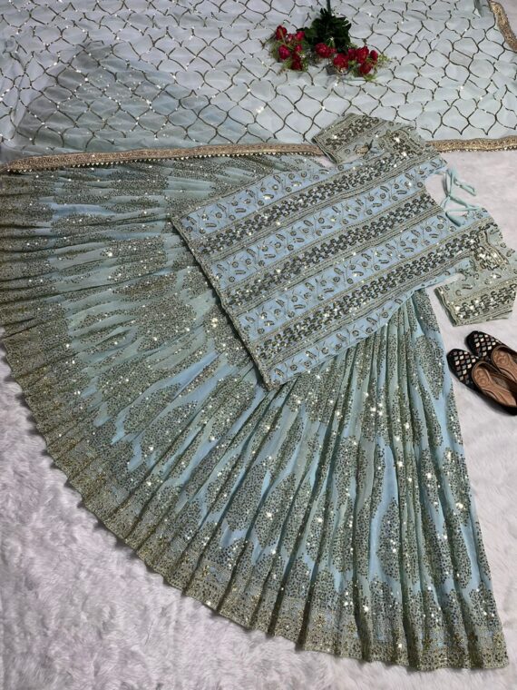 Bollywood Designer Sharara Pattern Lehenga Embroidery Sequence Work 3 Piece SetÂ