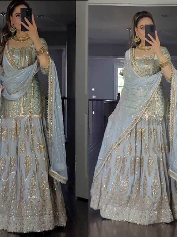 Bollywood Designer Sharara Pattern Lehenga Embroidery Sequence Work 3 Piece SetÂ