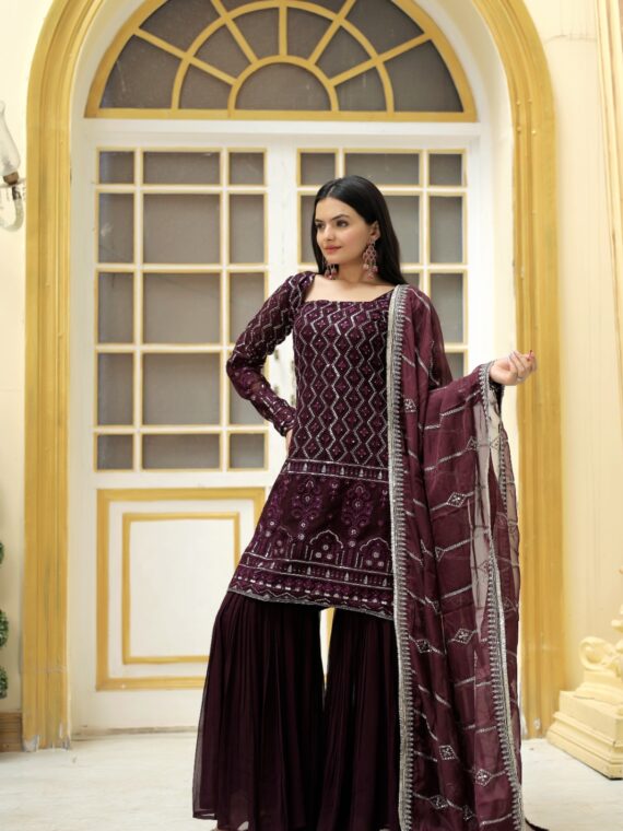Premium Designer Sarara Suit Sequins Embroidered & Gota-Patti Work 3 Piece SetÂ