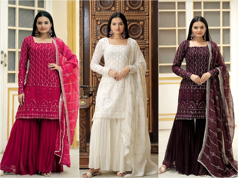 Premium Designer Sarara Suit Sequins Embroidered & Gota-Patti Work 3 Piece SetÂ