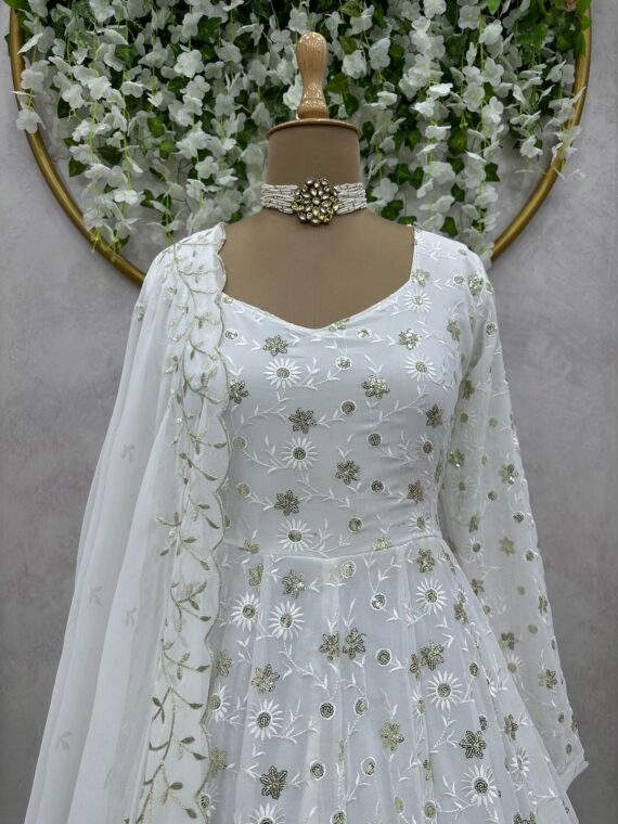 Designer Gown Mirror Work with Embroidery Sequence Thread Work 2 Piece Set 