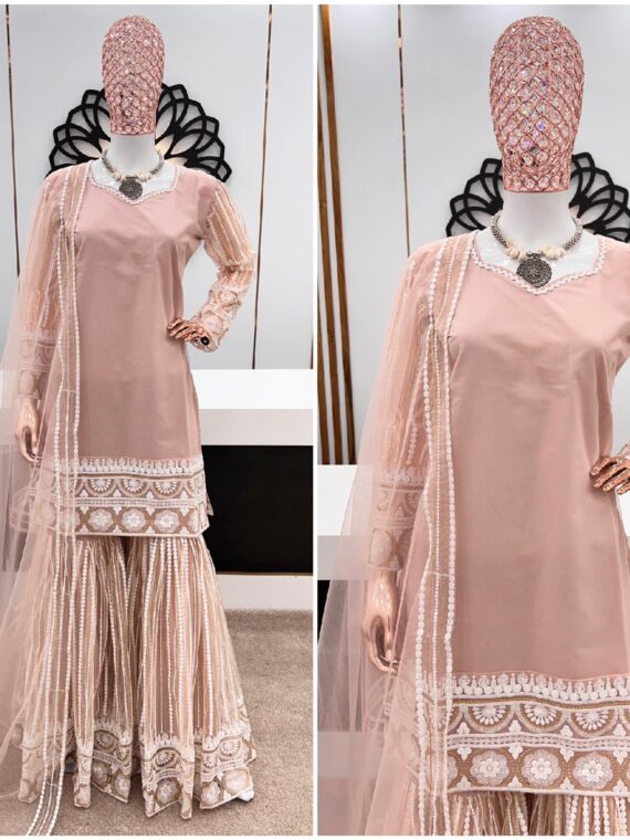 Sarara Designer Party looks Lakhnavi Thread Embroidery Work 3 Piece Set