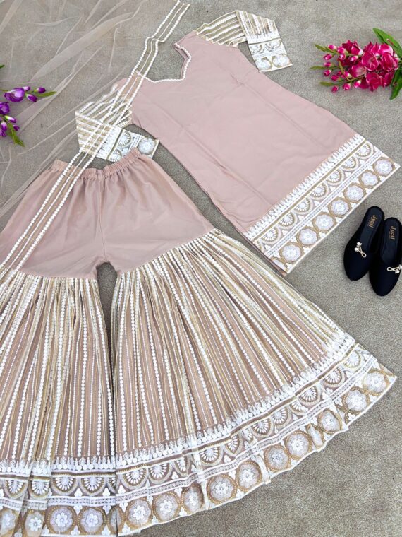 Sarara Designer Party looks Lakhnavi Thread Embroidery Work 3 Piece Set