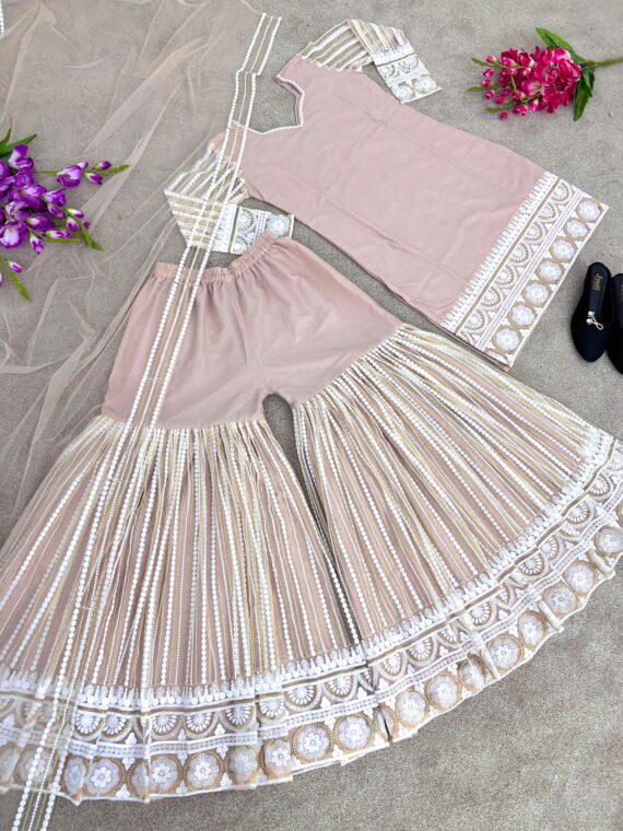 Sarara Designer Party looks Lakhnavi Thread Embroidery Work 3 Piece Set