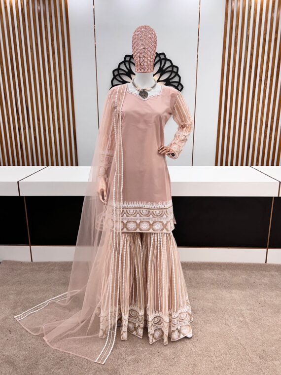 Sarara Designer Party looks Lakhnavi Thread Embroidery Work 3 Piece Set