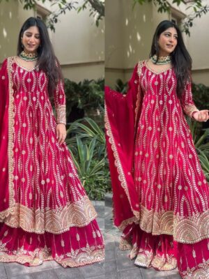 Designer Gown Embroidery thread Work with Seuqnce Foux Georgette 2 Piece Set