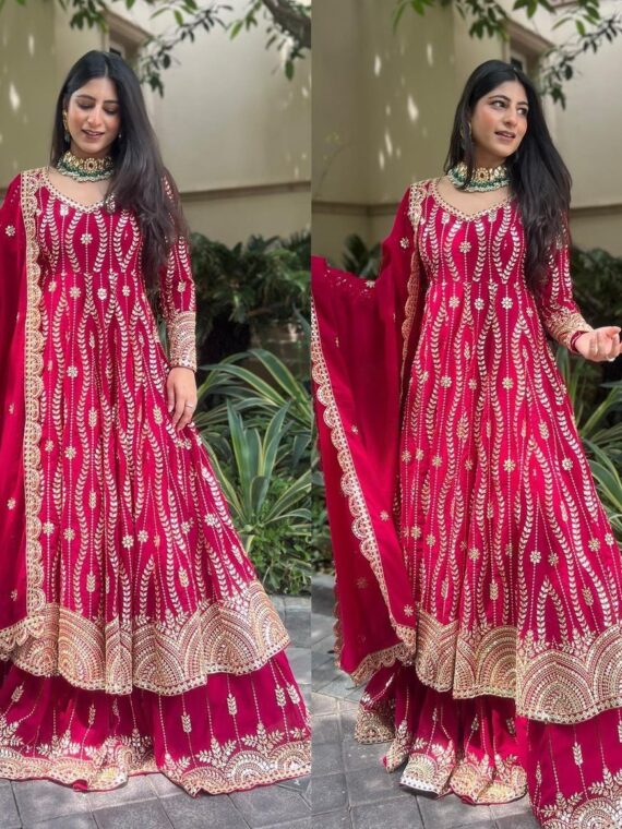 Designer Gown Embroidery thread Work with Seuqnce Foux Georgette 2 Piece SetÂ