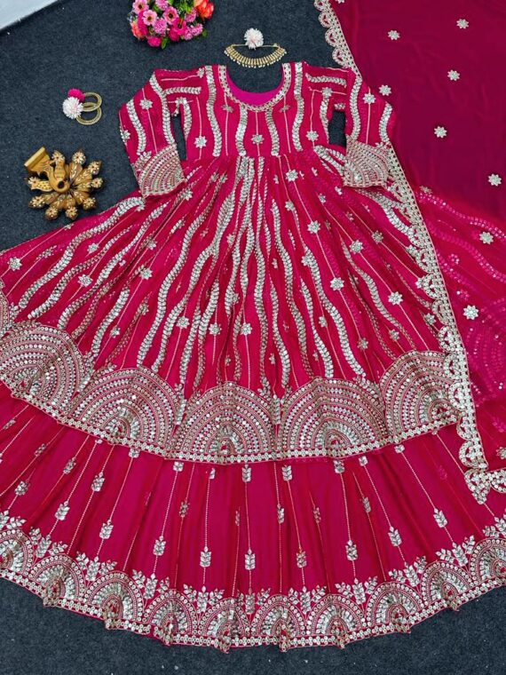 Designer Gown Embroidery thread Work with Seuqnce Foux Georgette 2 Piece SetÂ