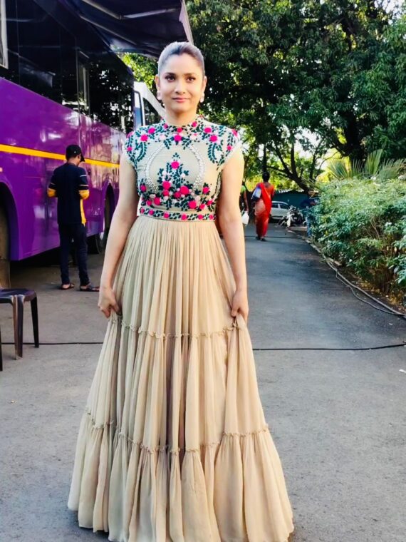Ankita Lokhande Bollywood Designer Gown Faux Georgette 2 Piece Set 
