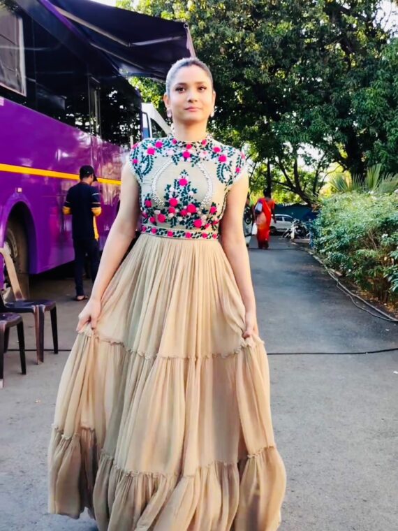 Ankita Lokhande Bollywood Designer Gown Faux Georgette 2 Piece Set 
