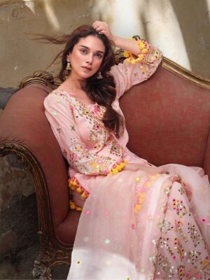 Aditi Rao Hydari Bollywood Designer Embroidery Sequence Work Sarara and Plazzo 3 Piece Set