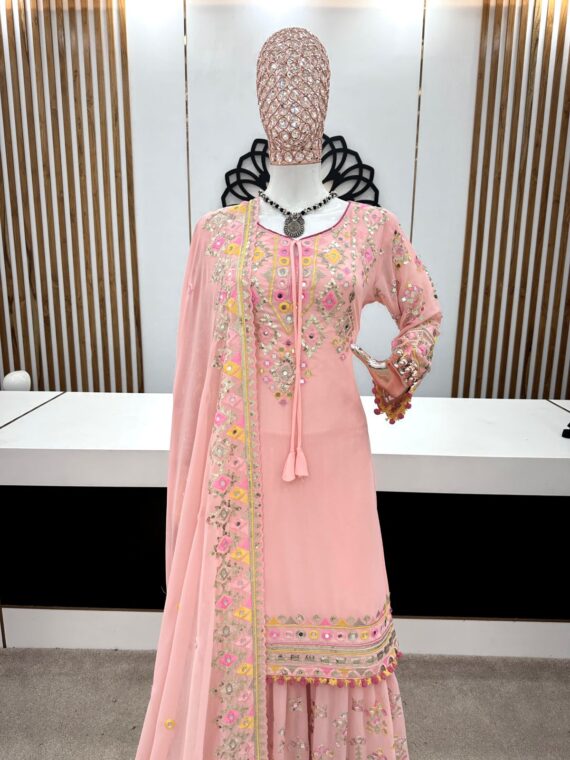 Aditi Rao Hydari Bollywood Designer Embroidery Sequence Work Sarara and Plazzo 3 Piece Set 