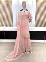 Aditi Rao Hydari Bollywood Designer Embroidery Sequence Work Sarara and Plazzo 3 Piece Set 