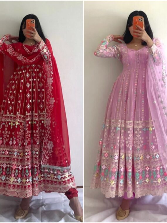 Bollywood Designer Gown Faux Georgette With Heavy Embroidery Sequence Work 3 Piece Set