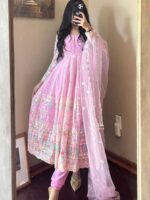 Bollywood Designer Gown Faux Georgette With Heavy Embroidery Sequence Work 3 Piece Set