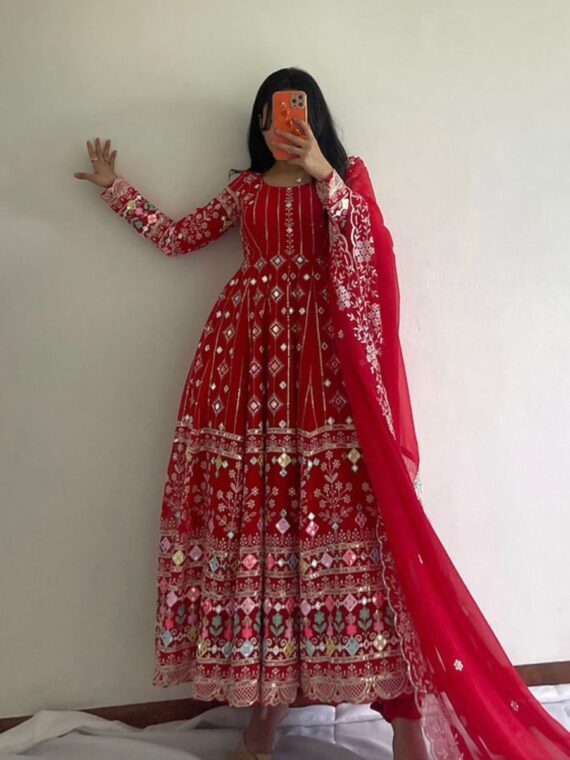 Bollywood Designer Gown Faux Georgette With Heavy Embroidery Sequence Work 3 Piece Set