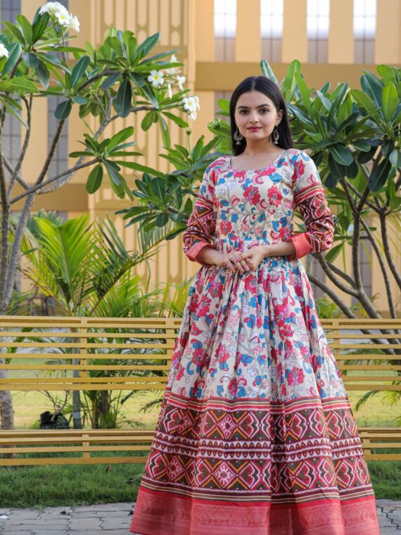 Premium Designer Banarasi Silk With Kalamkari Print & Jacquard Weaving Patta Work