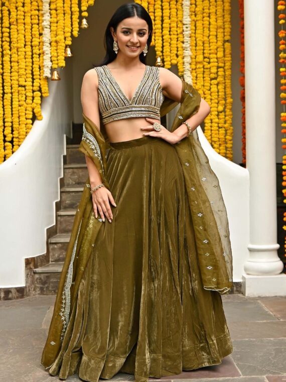 Velvet Lehenga Choli with Embroidery Sequence work 3 Piece Set