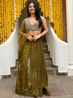 Velvet Lehenga Choli with Embroidery Sequence work 3 Piece Set