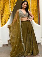 Velvet Lehenga Choli with Embroidery Sequence work 3 Piece Set