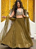 Velvet Lehenga Choli with Embroidery Sequence work 3 Piece Set