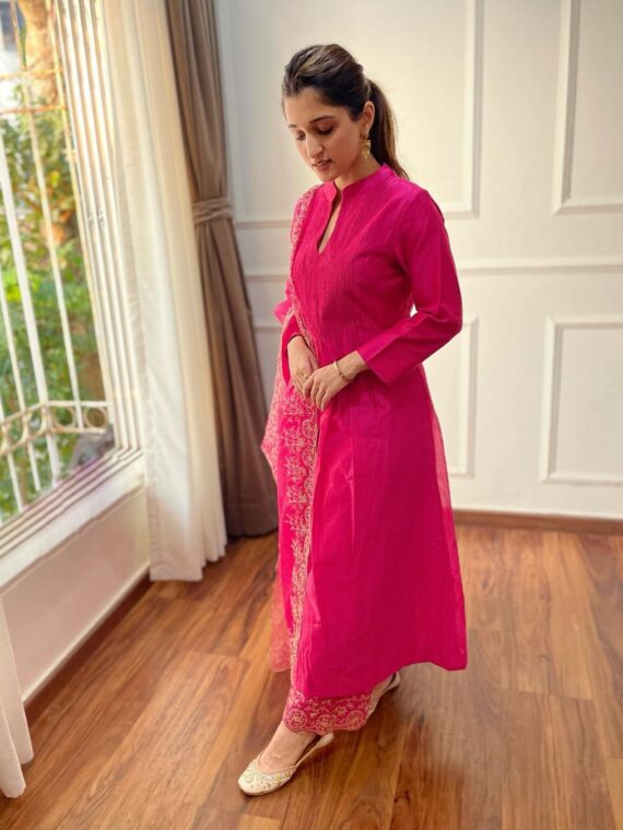 Bollywood Designer Anushka Sharma Kurti Set Cotton With Embroidery 3 Piece Set