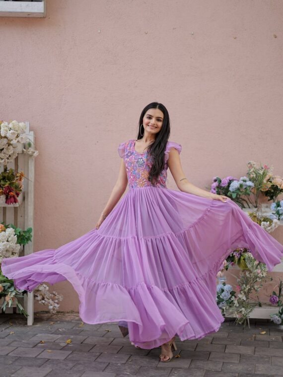 Premium Designer Gown Faux Georgette With Rich Floral Print work