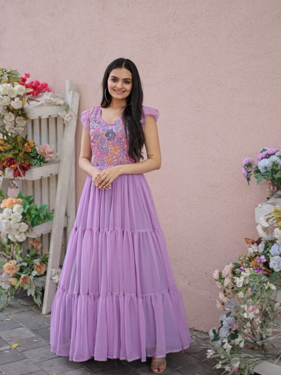 Premium Designer Gown Faux Georgette With Rich Floral Print work