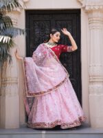 Organza Lehenga Choli Decorated with Trendy Embroidery Sequence 3 Piece Set