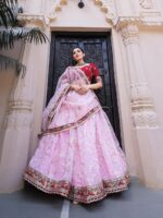 Organza Lehenga Choli Decorated with Trendy Embroidery Sequence 3 Piece Set